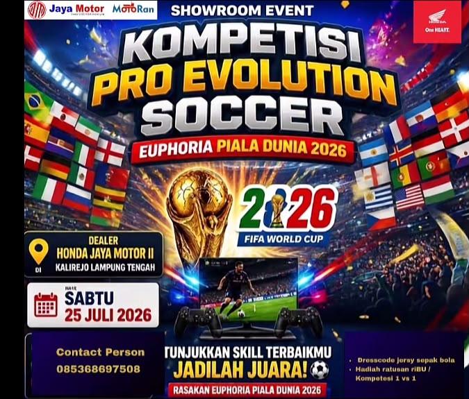 Showroom Event Eforia Piala Dunia 2026, Honda Jaya Motor II Kalirejo Gelar Kompetisi Pro Evolution Soccer